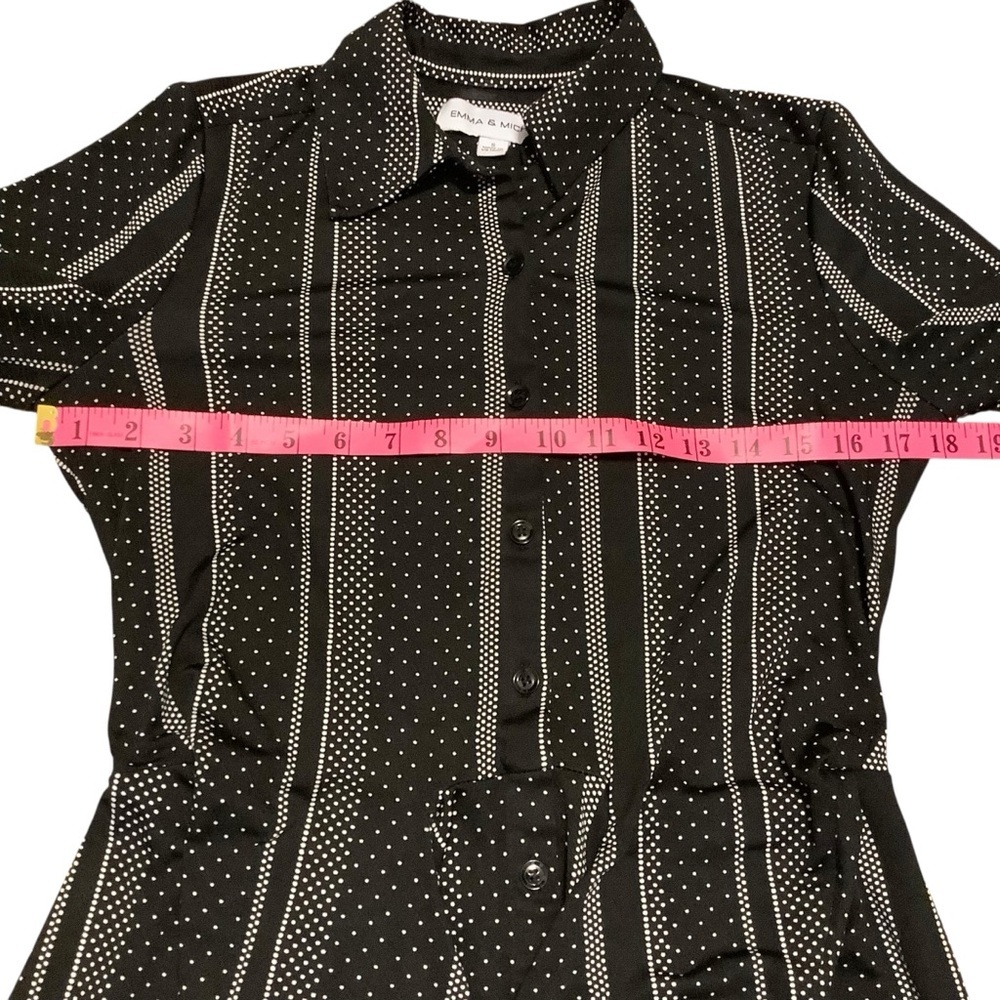 EMMA & MICHELE BLACK & WHITE STRIPED POLKA DOT BUTTON-DOWN SHIRT DRESS/ TIE BELT - Picture 11 of 14